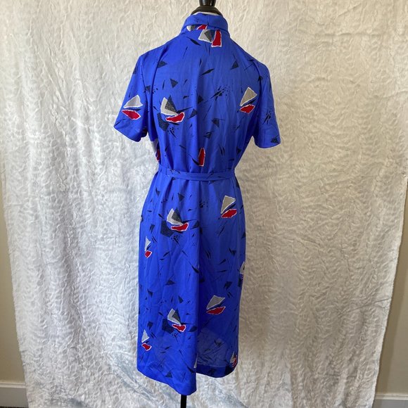 Vintage 70's Handmade Abstract Print Tie Secretary Dress - Picture 5 of 8